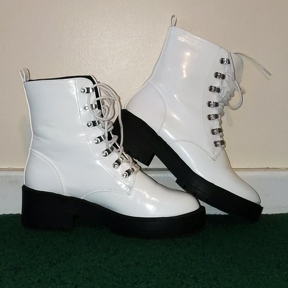 Forever 21 White Vinyl Lace Boots